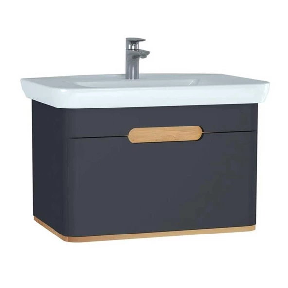 60819 Vitra Sento Tek Çekmeceli Lavabo Dolabı, Ayaksız, 80 Cm, Mat Antrasit ürün görseli 1