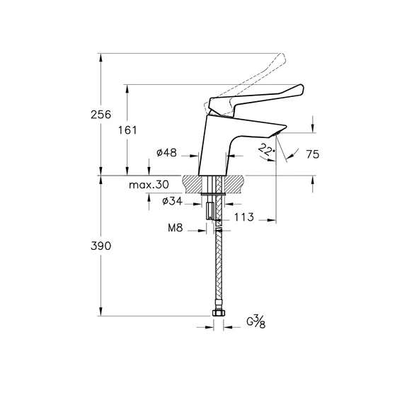 A42484 Artema Solid S Bedensel Engelli Lavabo Bataryası - Resim 2