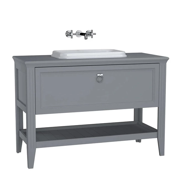 62202 Vitra Valarte Tek Çekmeceli Tezgah Üstü Lavabo Dolabı, 120 cm, Mat Gri (Lavabo Dahil-Krom Kulplu) ürün görseli 1