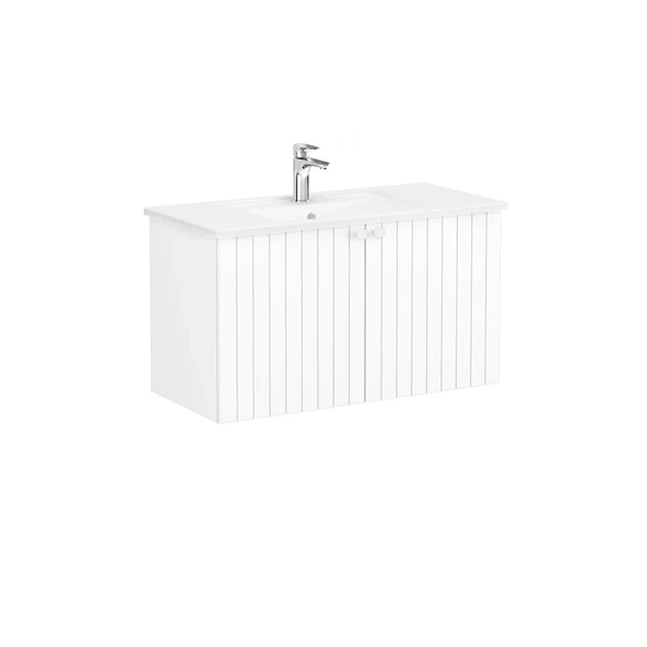 69303 Vitra Root Groove Kapaklı Lavabo Dolabı, 100 cm, Mat Beyaz (Köşeli Lavabo Dahil) ürün görseli 1