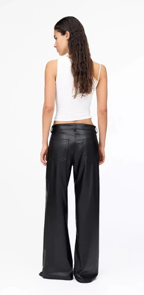 Pull & Bear Geniş paça suni deri pantolon - Resim 2