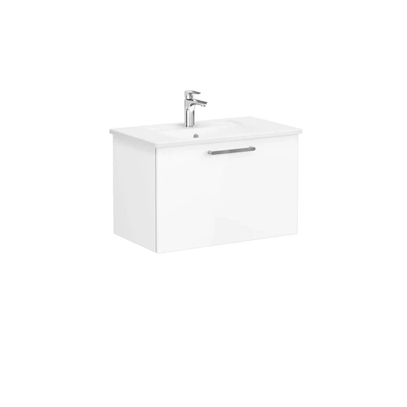 66426 Vitra Root Flat Tek Çekmeceli Lavabo Dolabı, 80 cm, Parlak Beyaz (Köşeli Lavabo Dahil) ürün görseli 1