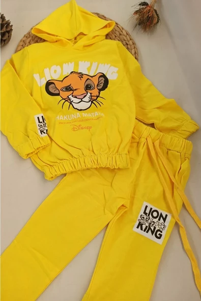 Kapşonlu Sarı Lion King Desen Çocuk Eşofman Takımı ürün görseli 1