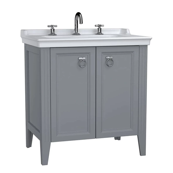 62154 Vitra Valarte Kapaklı Etajerli Lavabo Dolabı, 80 cm, Mat Gri (Lavabo Dahil-Krom Kulplu) ürün görseli 1