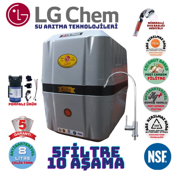 LG Chem COOL GRİ SİYAH POMPALI 8 LİTRE 5 FİLTRE 10 AŞAMA SU ARITMA CİHAZI ürün görseli 1