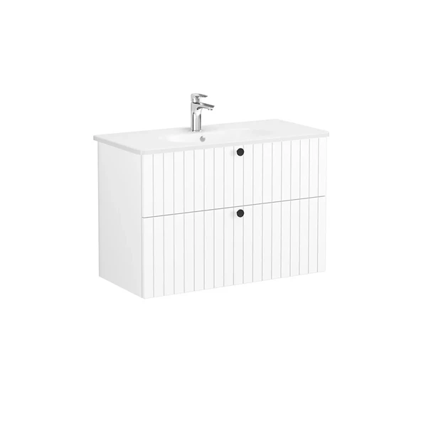 69457 Vitra Root Groove Çift Çekmeceli Lavabo Dolabı, 100 cm, Mat Beyaz (Yuvarlak Lavabo Dahil) ürün görseli 1