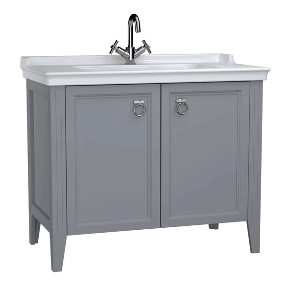 62157 Vitra Valarte Kapaklı Etajerli Lavabo Dolabı, 100 cm, Mat Gri (Lavabo Dahil-Krom Kulplu) ürün görseli 1