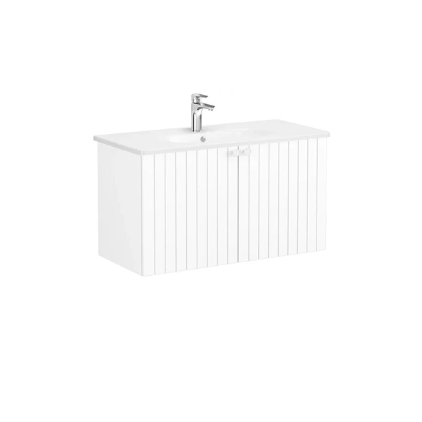 69310 Vitra Root Groove Kapaklı Lavabo Dolabı, 100 cm, Mat Beyaz (Yuvarlak Lavabo Dahil) ürün görseli 1