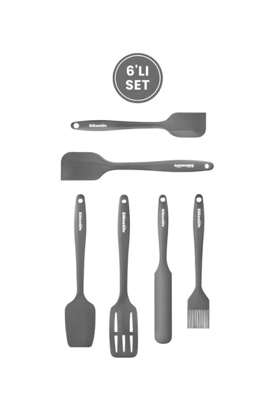 Silikon Mutfak Seti 6’lı, Isıya Dayanıklı Yanmaz Yapışmaz Silikon Spatula Seti 6 Parça Gri ürün görseli 1