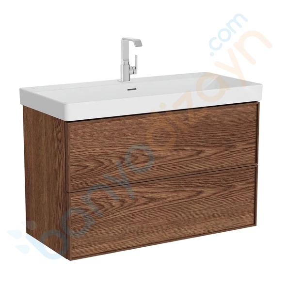 67152 Vitra Metropole Edge Lavabo Dolabı, Çift Çekmeceli, Standart Lavabolu, 100 cm, Ceviz ürün görseli 1