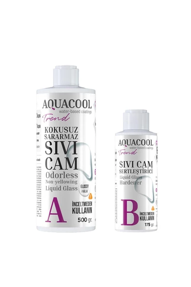 Aquacool Çift Bileşenli Kokusuz Parlak Sıvı Cam 500+175 Gr ürün görseli 1