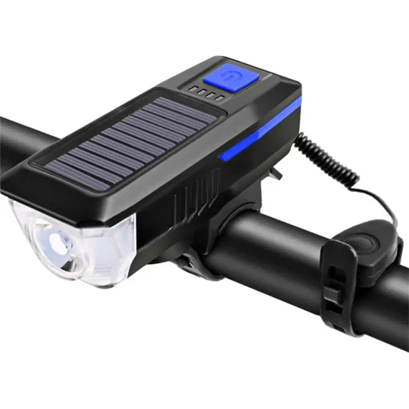 Monozone Güneş Enerejili Bisiklet Feneri Korna Su Geçirmez Solar Scooter Işık Şarj Edilebilir Ön Far (Mavi) ürün görseli 1