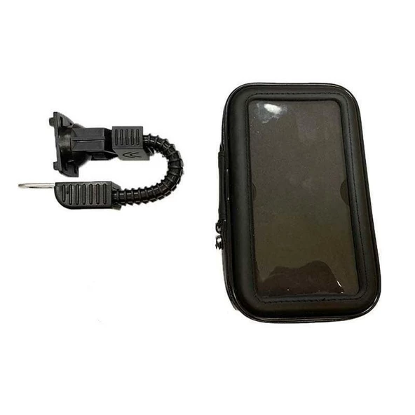 Motosiklet Telefon Tutucu Ayna Bağlantılı Deri Model ürün görseli 1