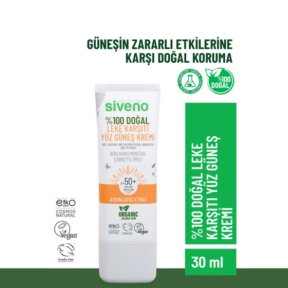 Siveno Dogal Yuz Gunes Kremi Leke Karsiti Mineral Filtre SPF50 30 ml ürün görseli 1