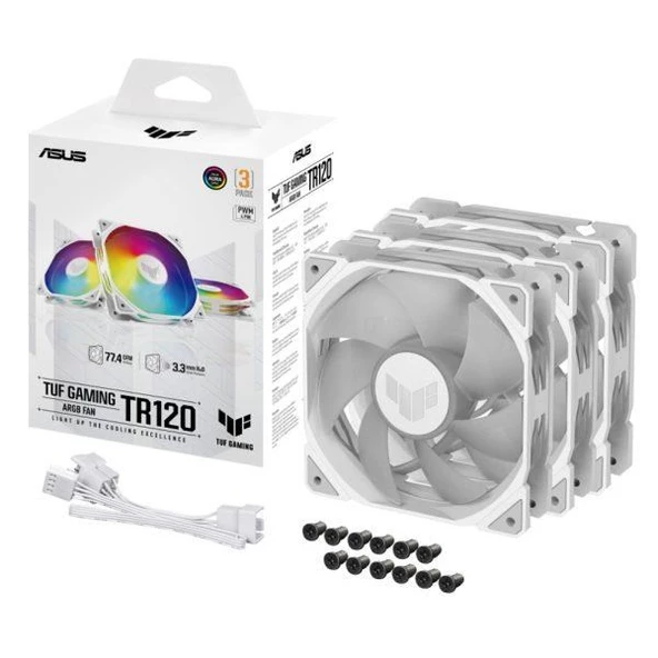 ASUS TUF TR120 ARGB 120mm Beyaz Kasa Fanı 3-lü paket ürün görseli 1