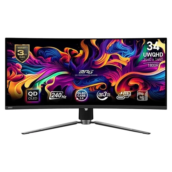 MSI 34" QD OLED MPG 341CQPX 0.03MS 240HZ HDMI-DP KAVISLI GAMING MONİTÖR 3440X1440 ürün görseli 1