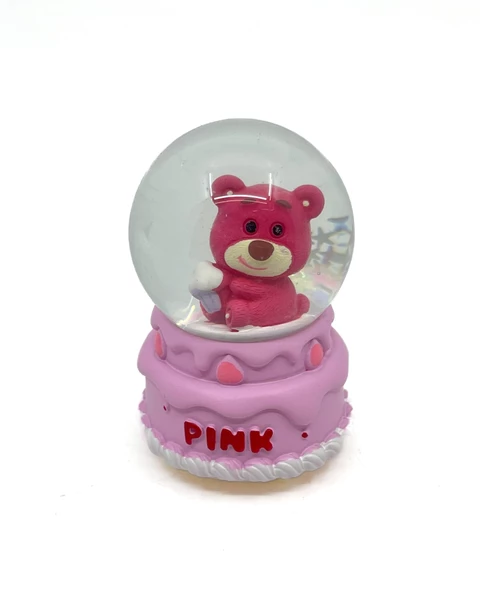 Işıklı Kar Küresi Pembe Ayıcık Cupcake 7 cm ürün görseli 1