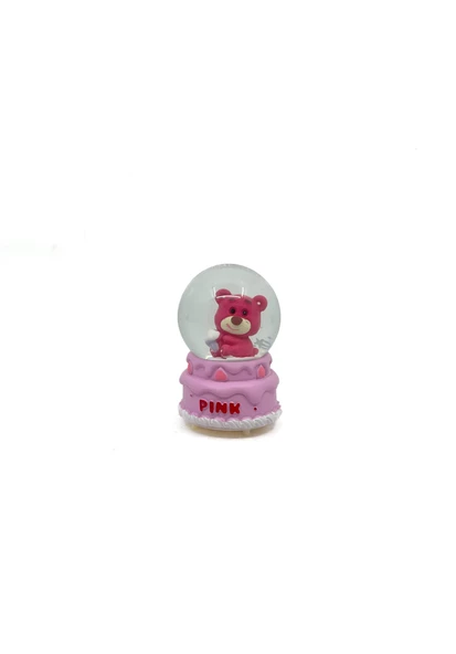 Işıklı Kar Küresi Pembe Ayıcık Cupcake 7 cm - Resim 3