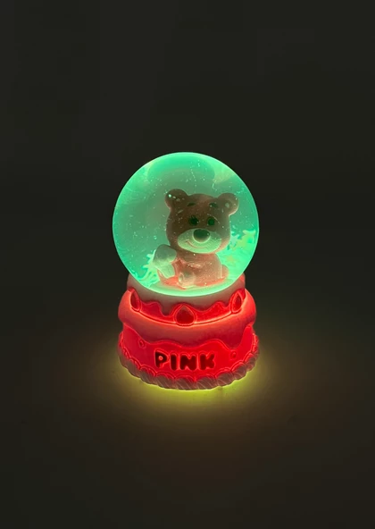 Işıklı Kar Küresi Pembe Ayıcık Cupcake 7 cm - Resim 4