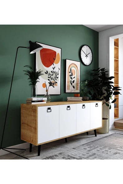 VM VERTEX MOBİLYA Mirza Modern Konsol 180 Cm Safir Meşe-beyaz ürün görseli 1