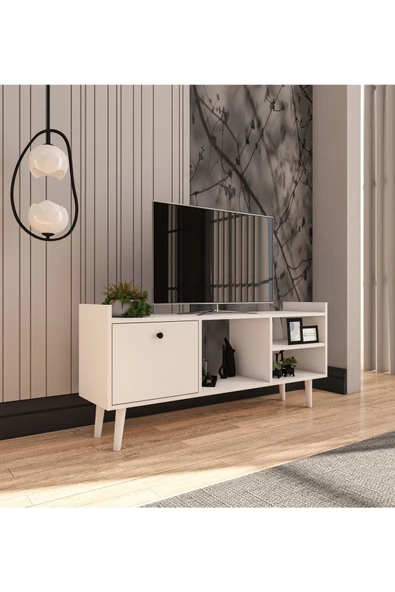 VM VERTEX MOBİLYA Leo Tv Ünitesi Beyaz Televizyon Konsolu 140 Cm Ekonomik Modül Sehpa ürün görseli 1
