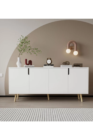 VM VERTEX MOBİLYA Latina Ahşap Ayaklı Modern Konsol 180 Cm Beyaz ürün görseli 1