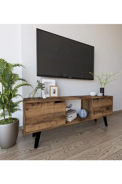 VM VERTEX MOBİLYA Siena Ahşap Ayaklı Tv Ünitesi Ceviz Televizyon Konsolu 140 Cm Ekonomik Modül Sehpa ürün görseli 1