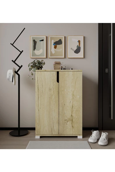 VM VERTEX MOBİLYA Venedik 4 Bölmeli Ayakkabılık Çok Amaçlı Dolap Mutfak Banyo Kiler Dolabı Safir Meşe ürün görseli 1