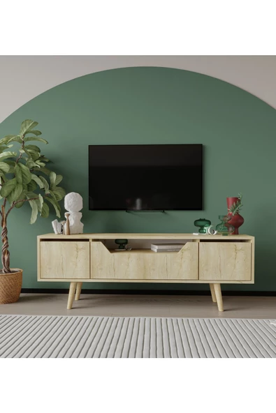 VM VERTEX MOBİLYA Roma Ahşap Ayaklı Tv Ünitesi Tv Sehpası Safir Meşe 150 Cm ürün görseli 1
