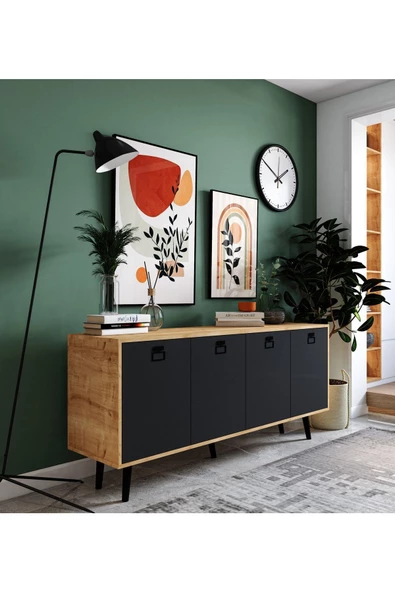 VM VERTEX MOBİLYA Mirza Modern Konsol 180 Cm Safir Meşe-antrasit ürün görseli 1