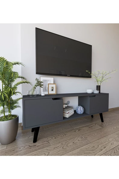 VM VERTEX MOBİLYA Siena Ahşap Ayaklı Tv Ünitesi Antrasit Televizyon Konsolu 140 Cm Ekonomik Modül Sehpa ürün görseli 1