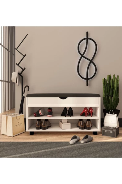 VM VERTEX MOBİLYA Alin Beyaz Ayakkabılık Bench ürün görseli 1