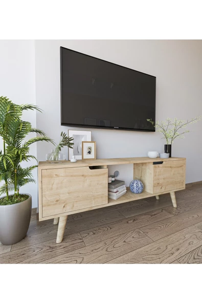VM VERTEX MOBİLYA Siena Ahşap Ayaklı Tv Ünitesi Safir Meşe Televizyon Konsolu 140 Cm Ekonomik Modül Sehpa ürün görseli 1