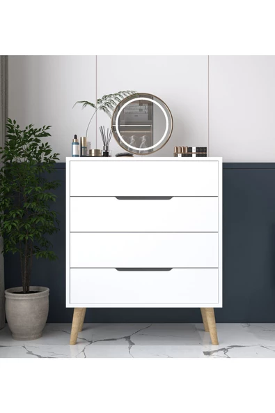 VM VERTEX MOBİLYA Flora Şifonyer 4 Çekmeceli Yatak Odası Bebek Odası Beyaz ürün görseli 1
