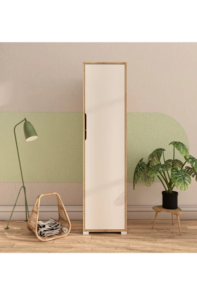 VM VERTEX MOBİLYA Flora 1 Kapaklı 5 Raflı Gardırop Safir Meşe - Beyaz Elbise Dolabı ürün görseli 1
