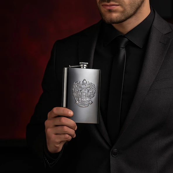 Çelik Kabartmalı Kartal Figür 9 Oz 270 ml Cep Viski İçki Matarası ürün görseli 1