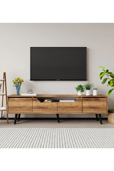 VM VERTEX MOBİLYA Roma Ahşap Ayaklı Tv Ünitesi Tv Sehpası Ceviz ürün görseli 1