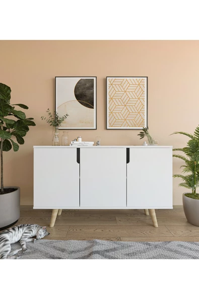 VM VERTEX MOBİLYA Verona 120 Cm Konsol, Kahve Köşesi, Tv Ünitesi, Çok Amaçlı Ahşap Ayaklı Konsol Beyaz ürün görseli 1