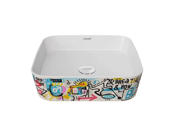 Creavit LP040 Loop Kare Çanak Lavabo 40 cm Grafiti Desen Uygulamalı ürün görseli 1
