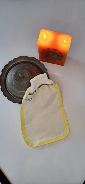 EKER-KONFOR SARI BİYELİ HIZLIGİY KESE-Lastikli Kese-Banyo ve Duş Kesesi-Doğal Özel Dokuma ürün görseli 1