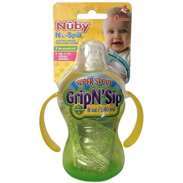 Nuby 10052 Kolay Tutuşlu Kulplu Damlatmaz Bardak Yeşil ürün görseli 1