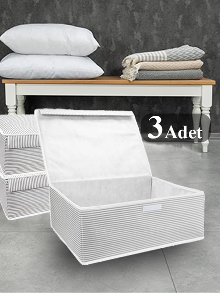 3 Adet Çok Amaçlı Kapaklı Kutu Baza Boy Gri 50x40x19 cm ürün görseli 1