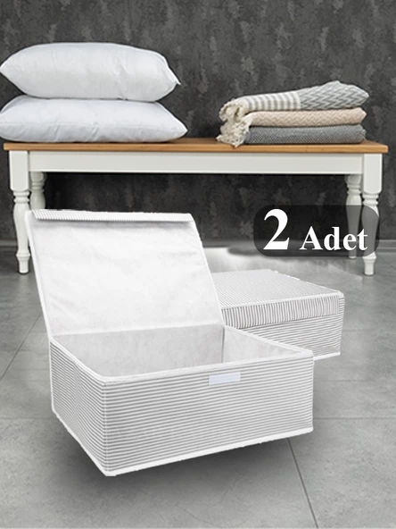 2 Adet Çok Amaçlı Kapaklı Kutu Baza Boy Gri 50x40x19 cm ürün görseli 1