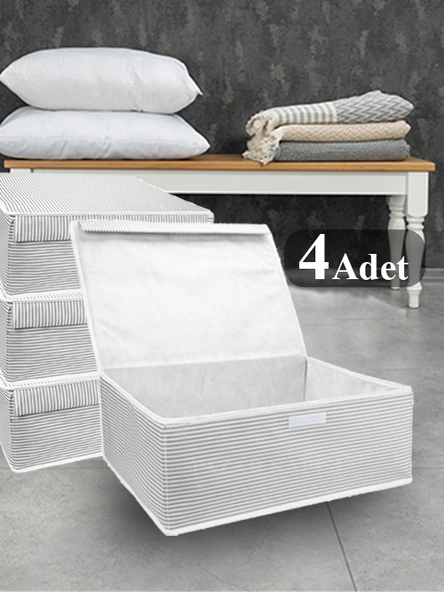 4 Adet Çok Amaçlı Kapaklı Kutu Baza Boy Gri 50x40x19 cm ürün görseli 1