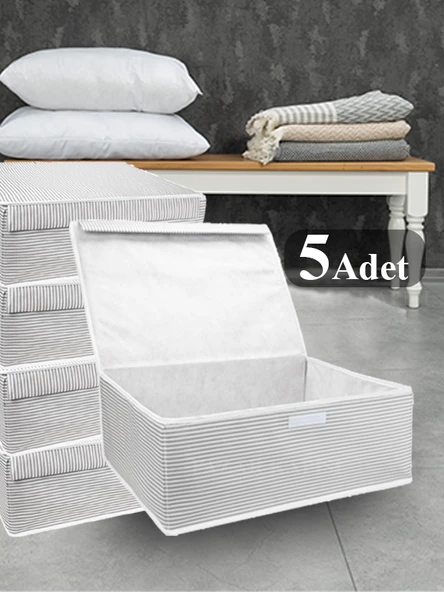 5 Adet Çok Amaçlı Kapaklı Kutu Baza Boy Gri 50x40x19 cm ürün görseli 1
