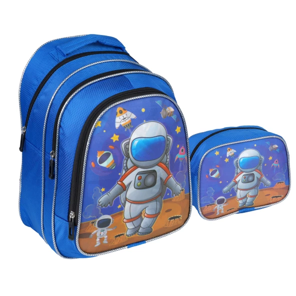 Relaxion Mavi Astronot Desenli İlkokul Çantası Beslenme Çantalı 1312-5 ürün görseli 1