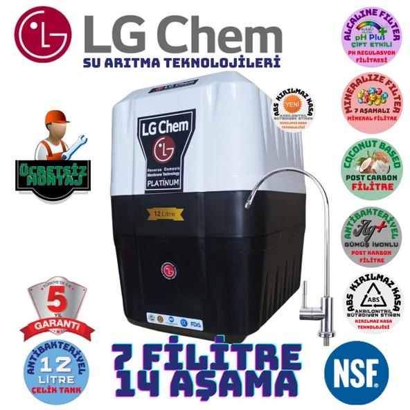 LG Chem PLATİNUM BEYAZ SİYAH 12 LİTRE 7 FİLTRE 14 AŞAMA SU ARITMA CİHAZI ürün görseli 1