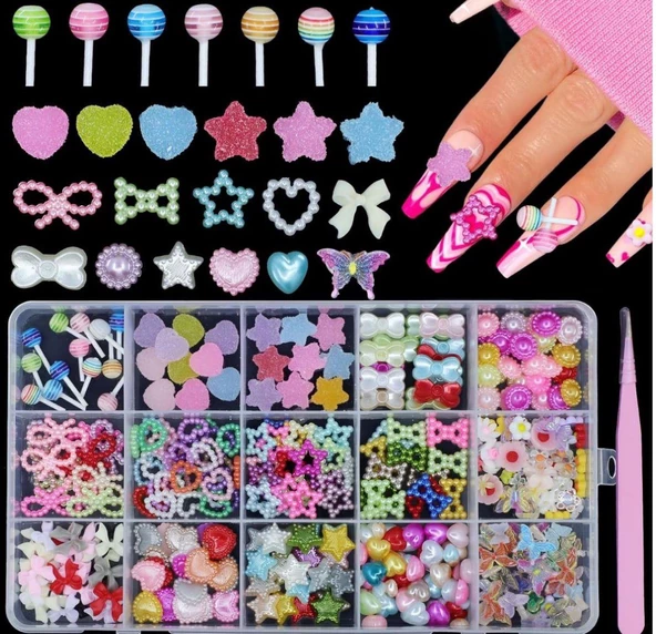 Fontenay 15 Farklı Çeşit 3D Tırnak Süsleri Tırnak Charm Nail Charms Nail Art Objeleri Tırnak Süs ürün görseli 1