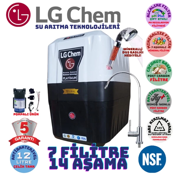 LG Chem PLATİNUM BEYAZ SİYAH POMPALI 12 LİTRE 7 FİLTRE 14 AŞAMA SU ARITMA CİHAZI ürün görseli 1