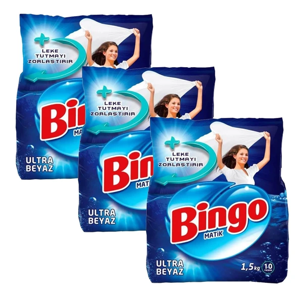 Bingo Ultra Beyaz Toz Çamaşır Deterjanı 1,5 kg x 3 Adet ürün görseli 1
